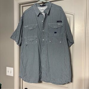 Columbia PFG Men's Vented Fishing Shirt Blue/White Check Short Sleeve Sz 2XT